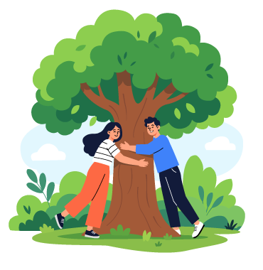Tree Hugging People Nature Conservation, flat style, for environment, free illustration