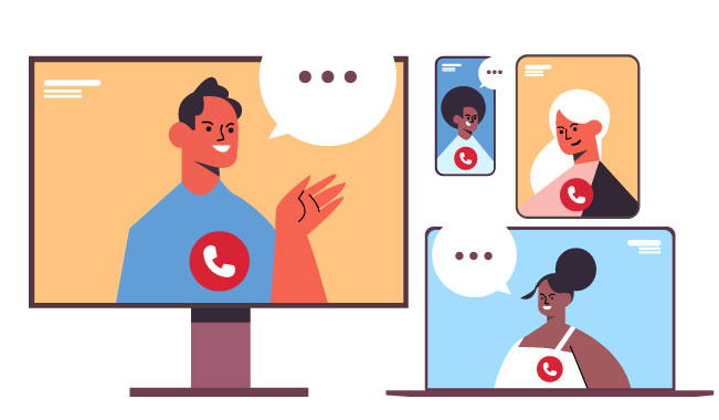 Video Call Illustration Online Meeting, flat style, for technology, free illustration