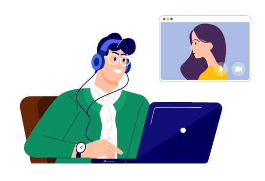 Video Conference & Online Meeting Illustration, flat style, for technology, free illustration