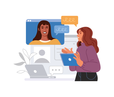 Virtual Meeting and Digital Business Communication, flat style, for technology, free illustration