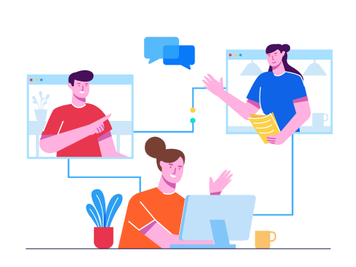 Virtual Team Meeting and Online Collaboration, flat style, for technology, free illustration