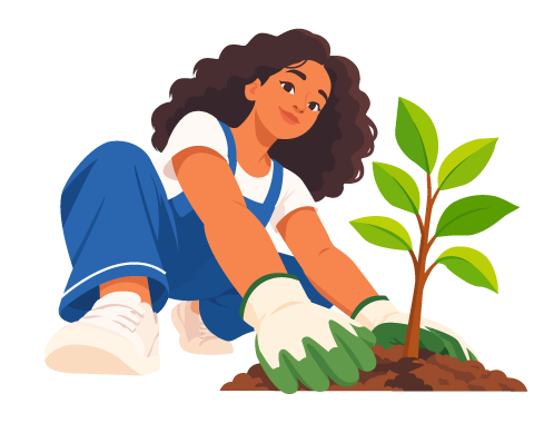 Woman Planting a Young Tree Illustration, flat style, for environment, free illustration
